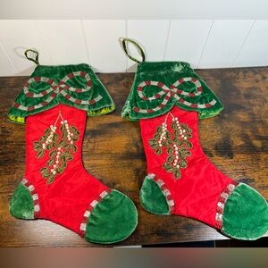 VTG (2) Wayne Kleski Stocking Matching Pair Sequins Beads Mesh Velvet Christmas